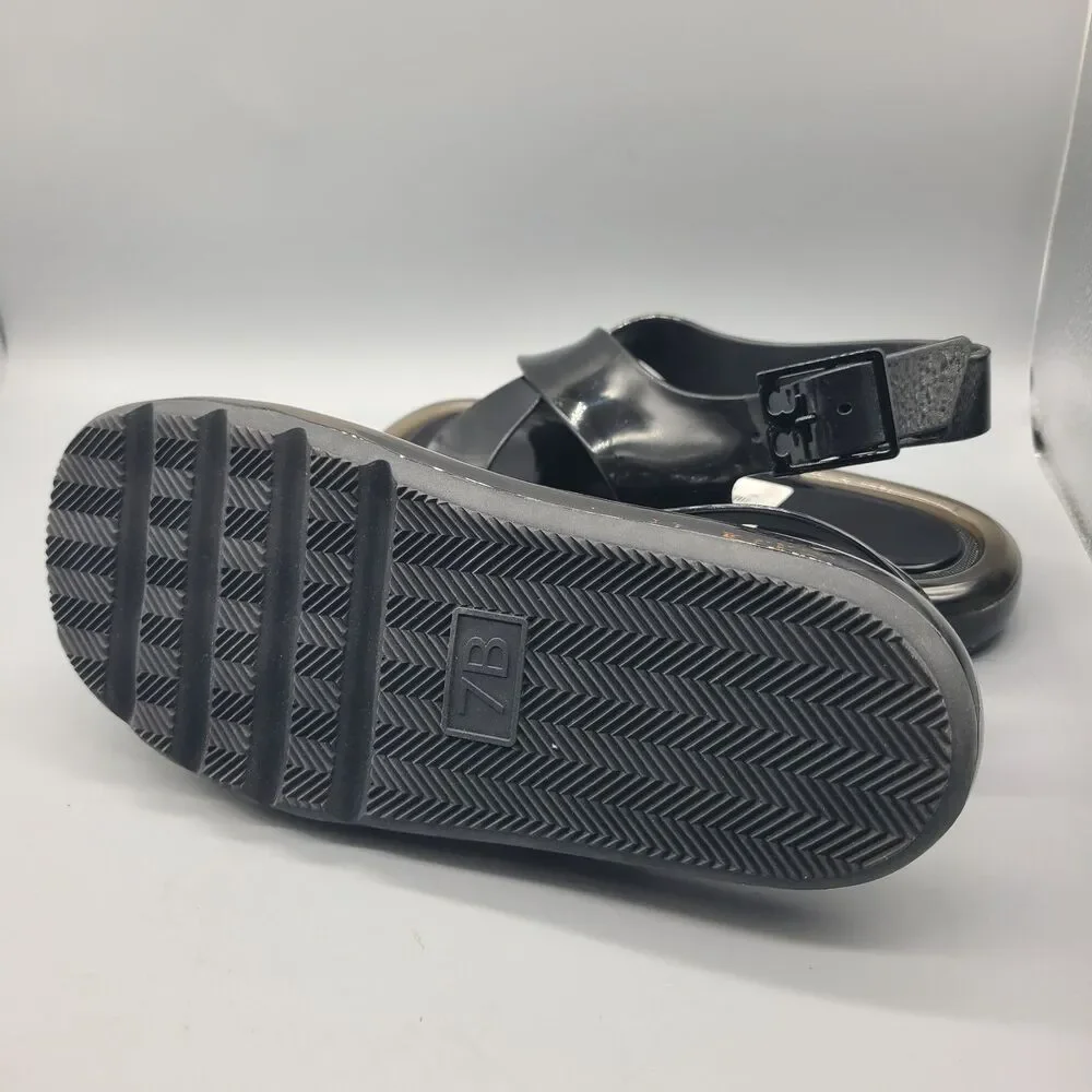 Tory Burch Sandals Criss Cross Bubble Jelly  Black slingback flat Sz 7 new